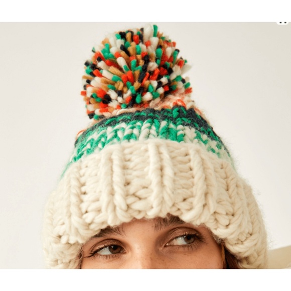 NEW Free People Tide Stripe Knit Pom Beanie Ivory - Picture 12 of 16